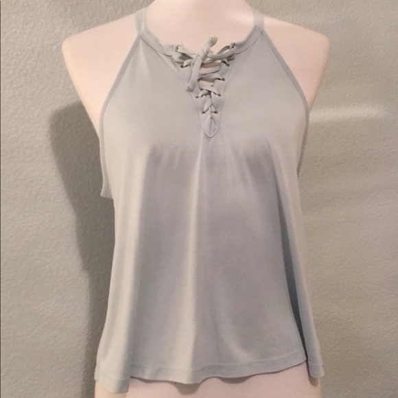 Mint Green Sleeveless Lace-up Front Cami Tank, M - Picture 2 of 7